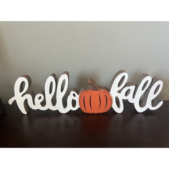 Festive Hello Fall Wooden Sign, Rustic Wood Pumpkin Decor or Tabletop Runner - Picture 2 of 6